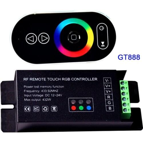 Wholesale 1 pcs DC12-24V 6Ax3channel 18A led dimmer GT888 RF remote touch RGB led controller for 5050 RGB led strip lights