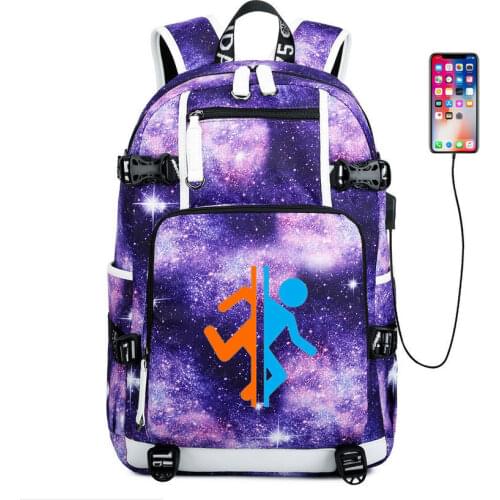 Portal Companion Cube School Bag usb charging canvas shoulder bag Teenager boys girls Backpack Laptop travel bag rucksack