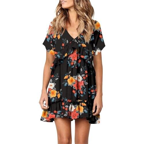 Plus Size Summer Dress Fashion Women V-neck Printed Short Sleeve Dress Fresh Girly Beach Dress Vestidos Mujer Verano 2021