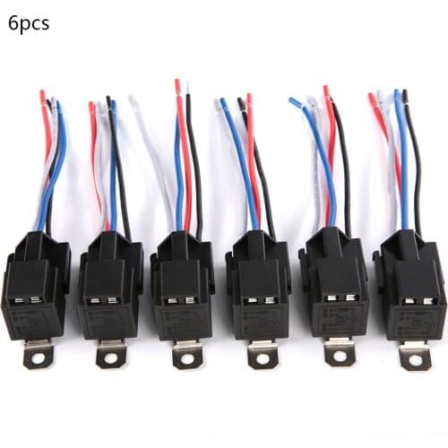 6PCS/Set Ethernet Relay 12V 30A Car Fuse Relay Switch Harness Set SPST 4-Pin 14 AWG Hot Wires Latching Relay