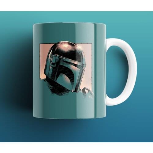 Mandalorian Patterned, Printed White Mug Cup, Porcelain Raw Material, Handle, Gift Product, quality Mug and Printing