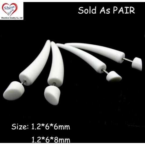 Showlove-PAIR White Acrylic Fake Ear Plugs Cheater Illusion Faux Earring Studs Expander Stretchers Piercing