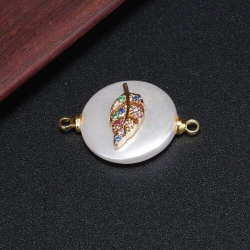 Mix cz leaf sign charm round coin freshwater pearl bead connector for women bracelet jewelry DIY making