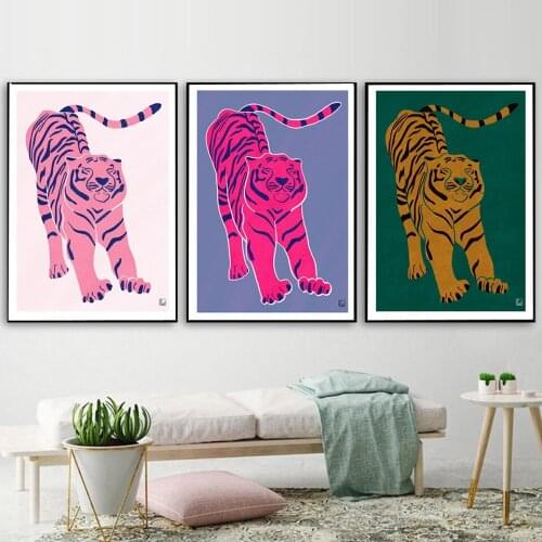 Funny Animal Three Tigers Stretch Wall Art Canvas Painting Nordic Posters and Prints Wall Pictures for Living Bedroom Decoration