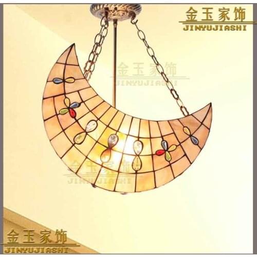 Mediterranean Tiffany Shell Moon Shape Pendant Light Suspended Luminaire For Children Room Restaurant Decorated Lamp luminaria