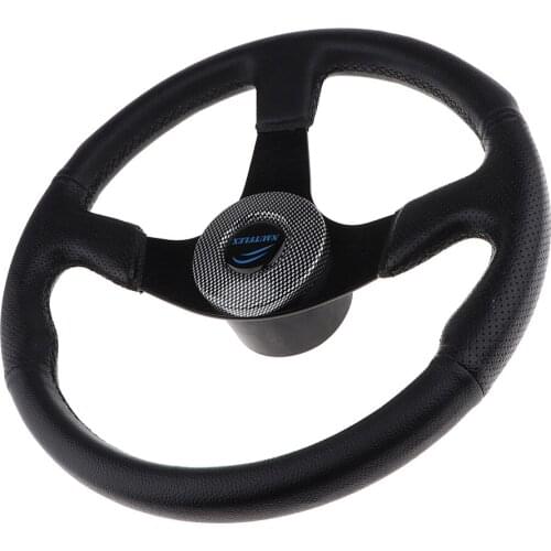 Universal Yacht Marine Pontoon Boat Steering Wheel 340mm 6 Bolts PU Material Soft Grip, Aluminum 3 Spoke 3/4 inch 19mm Shaft