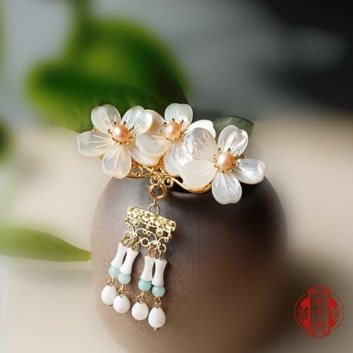 Chinese style vintage crane real pearl shell handmade hair crown hair sticks Hair clip accessories Headwear for kimono COSPLAY