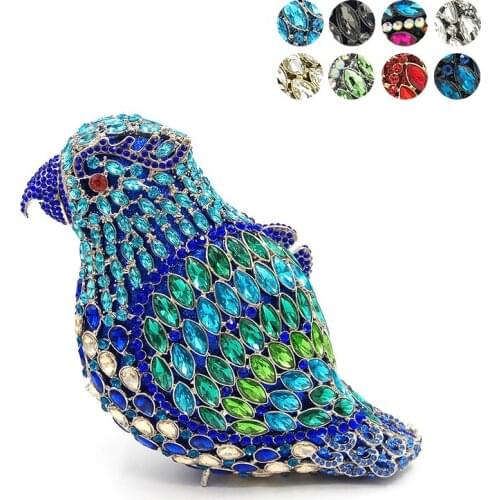 Ladies handbag Bridal wedding party purse women evening party bag diamonds bird parrot crystal clutches elegant crystal purse