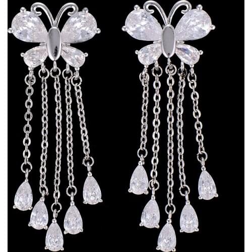 Blachette Trendy High Quality Gold Tone Butterfly Tassel Waterdrop Drop Dangle Long Earrings For Women Wedding Bridal Jewelry