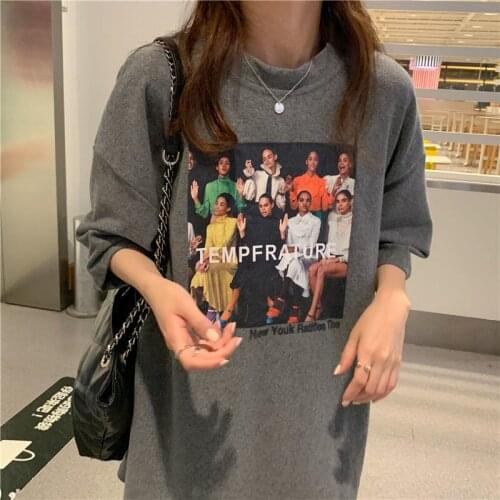 Vintage T Shirts Summer Woman Casual Kawaii Letter Print O-Neck Short Sleeve Oversized Girls Graphic Female Tops Tees Streetwear