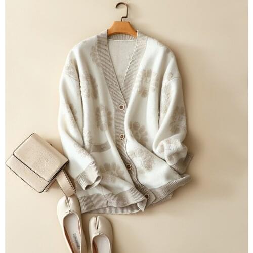 2020 winter luxury 100% cashmere buttons thick cardigan women long sleeve v neck patterns warm outerwear knitted pocket sweater