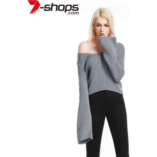 AECU Women Sweaters V-neck Knitted Pullover Long Sleeve Jumpers Solid Casual Sexy Off Shoulder Sweater Female Pull Femme Hiver