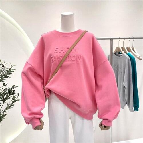 Feminine Sweatshirt 2021 New Spring Autumn All-match Three-dimensional Letter Candy Color Loose Casual Long Sleeve Pullovers Top