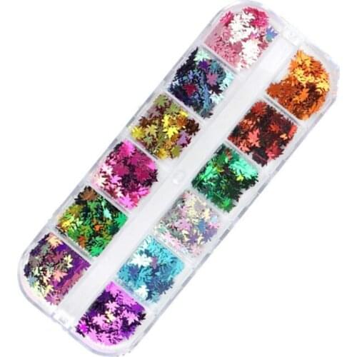 12 Grid Nail Art Sequins Maple Leaf Shape Geometric Sequins Jewelry Face Makeup Sequins