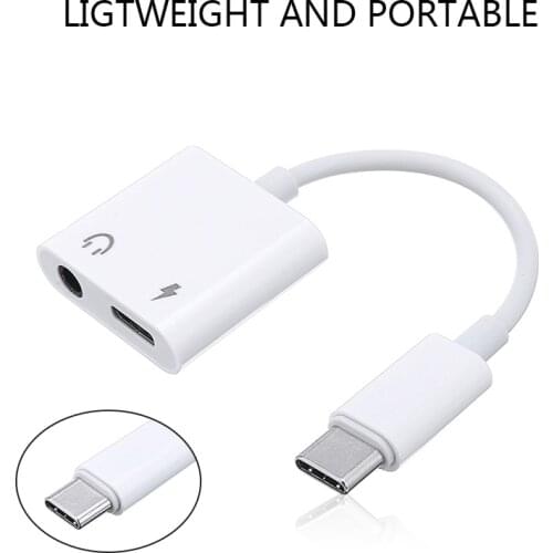 2 in 1 USB Type-C to 3.5mm Headset Jack Adapter Cable for Samsung s10 s20 note 9 White USB-C Charger Extension Cables Converter