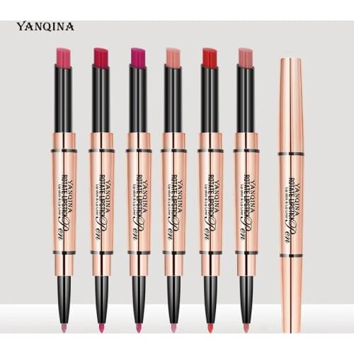 6 Colors 2 IN 1 Charming Lip Liner Contour Matte Lipstick Waterproof Long Lasting Lipstick Pen Easy to Wear Natural Lip Cosmetic