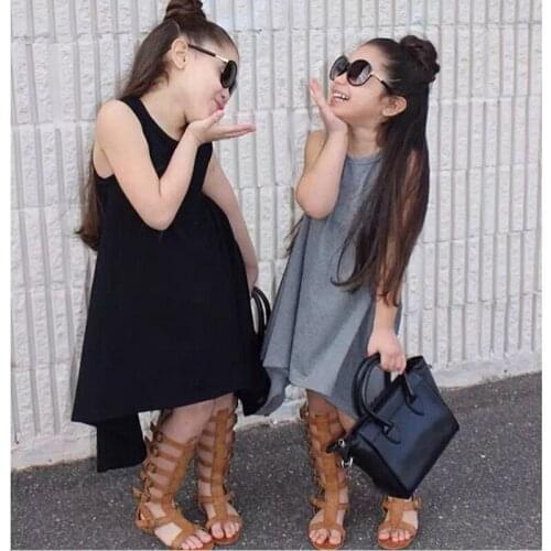 2020 New Summer Fashion Girls Sleeveless Dress Casual Cotton Irregular Baby Dress Solid Kids Girl Dress Clothes 1-5Y DS19