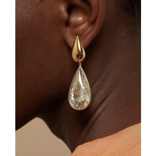 2021 S925 New Asymmetry Zircon Crystal Water Drop Earrings Gold Metal Vintage Geometry For Women Girls Party Jewelry