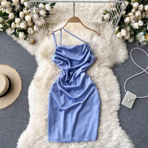 2021 Women Chiffon Dress Rhinestone Spaghetti Strap Sleeveless Draped Mini Party Sexy Dress Elegant Summer Female Vintage Dress