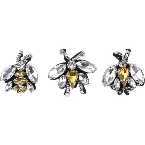 3cm x 3cm 3 Pcs Rhinestone Beaded Insects Bee Sewing Patch Scrapbooking Embellishments Garment Bag Decoration DIY Accessories