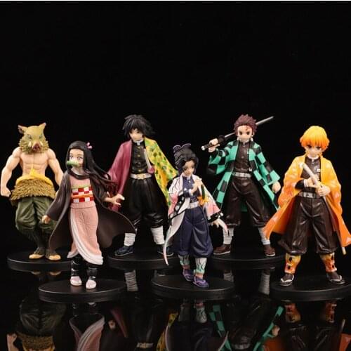 6PCS Demon Slayer Doll Set Anime Kamado Tanjirou Figures Hashibira Inosuke Agatsuma Zenitsu Kamado 10cm /7cmDoll Set Decoration