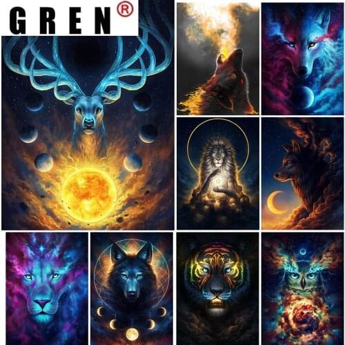 GREN 5D DIY Diamond Painting Fantasy Animal Wolf Tiger Cross stitch Full Round Drill Diamond Embroidery Mosaic Wall Home Decor