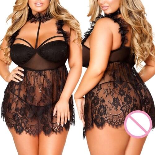 Antibacterial Healthy Women Nightdress Lingerie Halter Strap Floral Sleepwear Sexy Nightgown Lace Robes Sleep Dress + Thong 2pcs