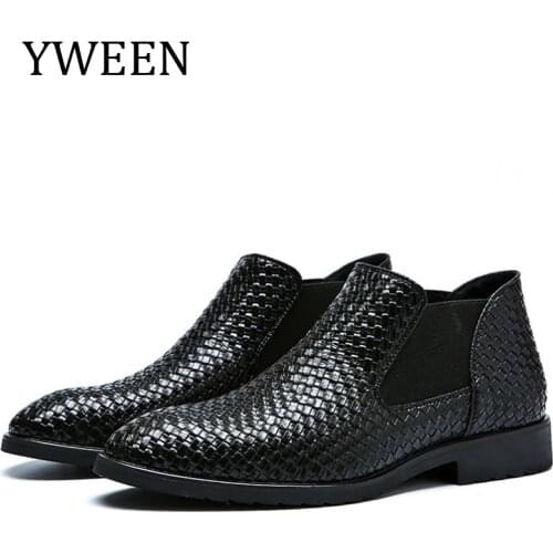 YWEEN Men Chelsea Boots Classic Fashion Boots Men Hand Knit Shoes Tall Style Mens Shoes Big Size Shoes 38-48
