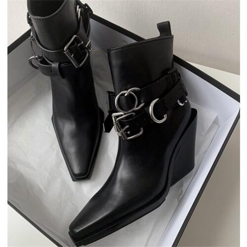 Fashion Straps Women Chelsea Boots Pointed Toe High Heel Ankle Boots Ladies Autumn Wedge Shoes Woman Botas Mujer Wedges