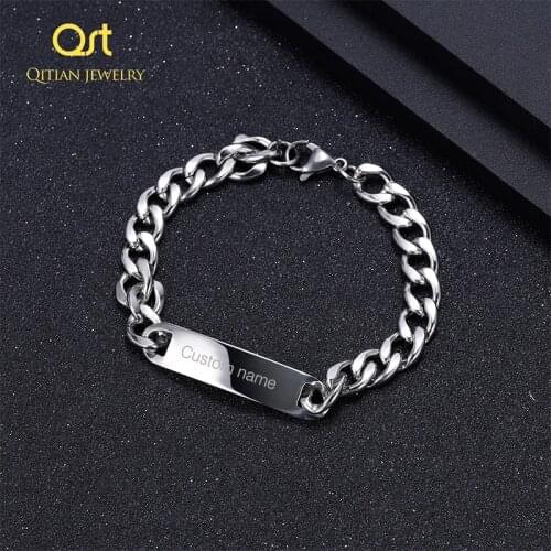 Fashion Customized Mens name Bar Chain Bracelet For Men Stainless Steel Hip Hop Engrave Name Bangle Party Personalized Jewelry