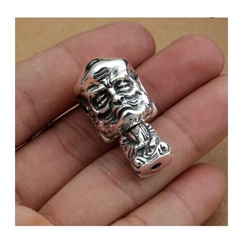 Handmade 925 Silver Monk Bodhidharm Guru Bead Pure Silver Tibetan Malas Guru Buddhist Prayer Beads Guru Bead