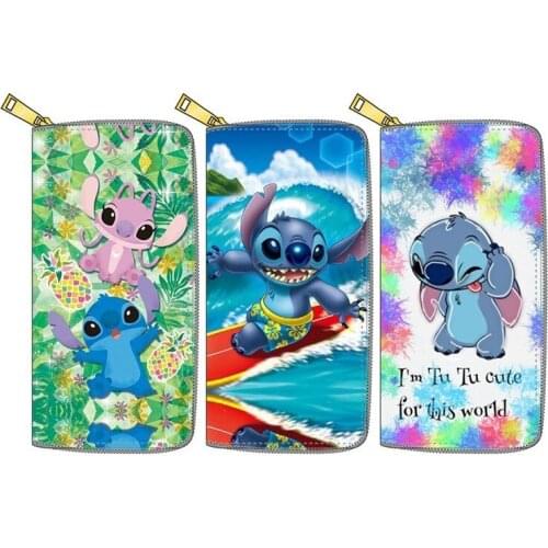 Disney New Stitch PU Long Zipper Wallet Cute Girl Gift Coin Purse Wallet Women Purse My Melody Cute Purse