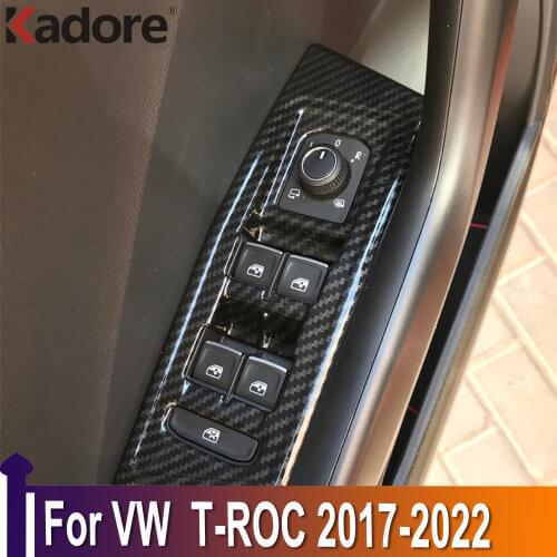 For Volkswagen T-Roc TROC 2017 2018 2019 Carbon Fiber Auto Interior Door Armrest Panel Window Lift Button Cover Accessories
