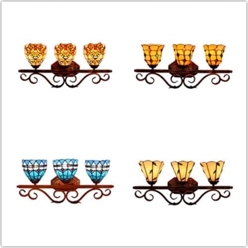 European-Style Retro Creative Tiffany Stained Glass Bathroom Mirror Headlights American Corridor Bar Restaurant 3 Wall Lights
