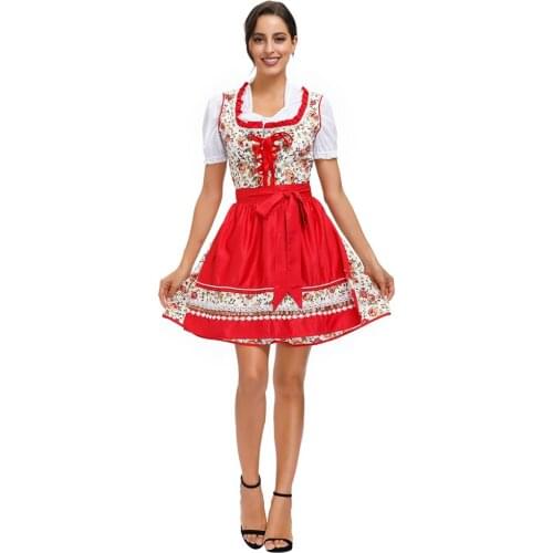 Germany Tradition Oktoberfest Costume Bavarian Dirndl Dress with Apron Women Oktoberfest Costume Party Dirndl Maid Dress