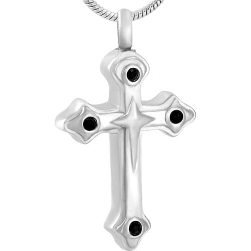IJD9628 Black Stones Cross Cremation Jewelry Hot Selling Memorial Urn Necklace Stainless Steel Pendant