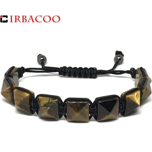 IRBACOO 2020 Trendy Men Bracelet Pyramid Tiger Eyes Stone Beads Adjustable Macrame Charm Bracelets Jewelry Gift