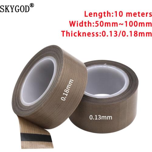 10mm x 0.18mm PTFE Adhesive Cloth Insulated Vacuum Sealing Machine High Temperature Resistant Electric PTFE Tape 300 Deg.C 10m