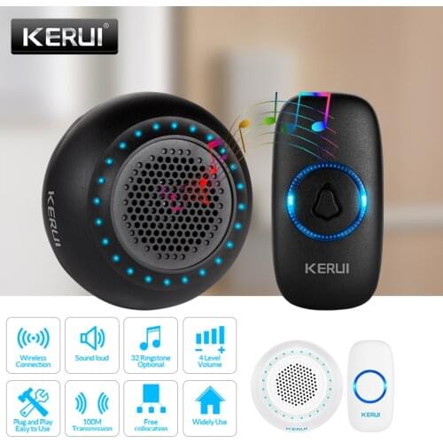 KERUI M523 Wireless Smart Doorbell Kit Home Security Waterproof Door Button Colorful LED Housed Chimes Doorbell 433MHZ Button
