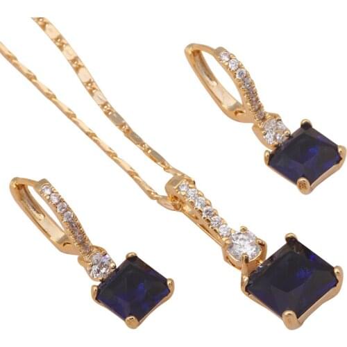 Beads jewelry set Cool style Deep Blue Zircon Zirconia Gold tone Fashion Jewelry Sets Necklace Earrings JS537A