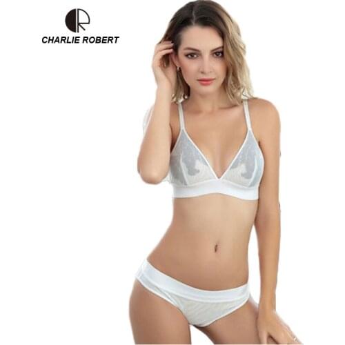 CR Womens New Slim Comfort Thin Cup Sexy Lace Floral Wire Free Bra Set For Women WI523 Free Shipping