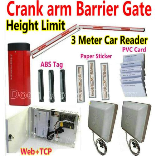Crank Arm Car Parking Barrier gate kit Door Entry+Exit Automatic 3 meter UHF card RFID ABS tag+Sticker+Network Access controller