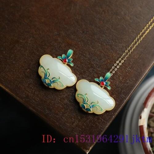White Jade Flower Pendant Zircon Gemstone Natural Chinese Agate Jewelry Amulet Chalcedony Charm Women 925 Silver Necklace Gifts