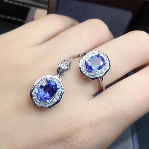 The Best Gift For your mother Tanzanite jewelry set 925 sterling silver 1pc Tanzanite pendant,1pc Tanzanite ring