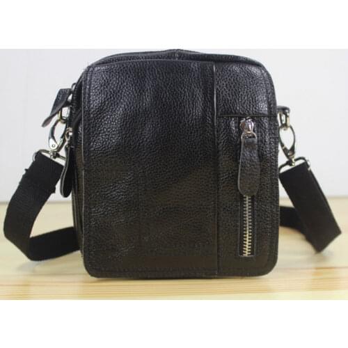 Fashion New 100% Genuine Leather messenger Bags Men Leather Shoulder bag Cross body Bag Leisure small Casual Bag Black M152