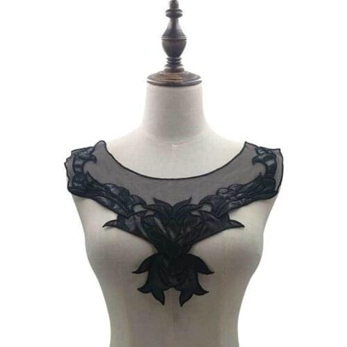 Fashion Black Embroidery Flowers Lace Collar Evening Dress Sew Patch Applique Embellishments Sewing Trimmings 2019 High Quality