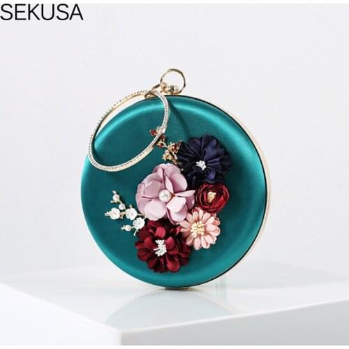 Satine Fashion Flower New Evening Bags Diamonds Metal Handle Ball Clutch Shoulder Handbags Wallets