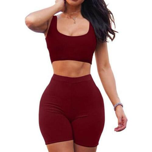 Fashion Hot Women 2Piece Yoga Suit Workout Running Yoga Gym Sports Sleeveless Crop Top Vest Short Pants Athletic Short Sets