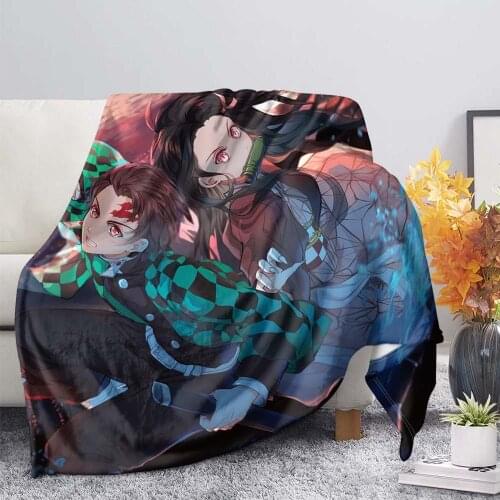 Anime Devils Blade Flannel Soft Warm Blanket Demon Slayer Printed Quilt Bedding Cover Sofa Travel Office Fashion Throw Blanket