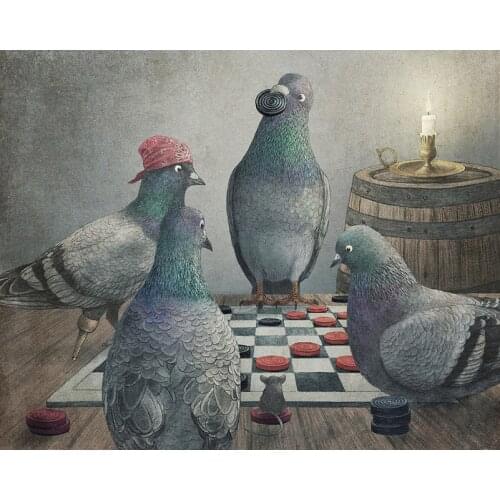 DIY Painting By Numbers Pigeons Playing Checkers Kit Oil Picture By Numbers Animal Wall Art Painting on Canvas Home Decoration